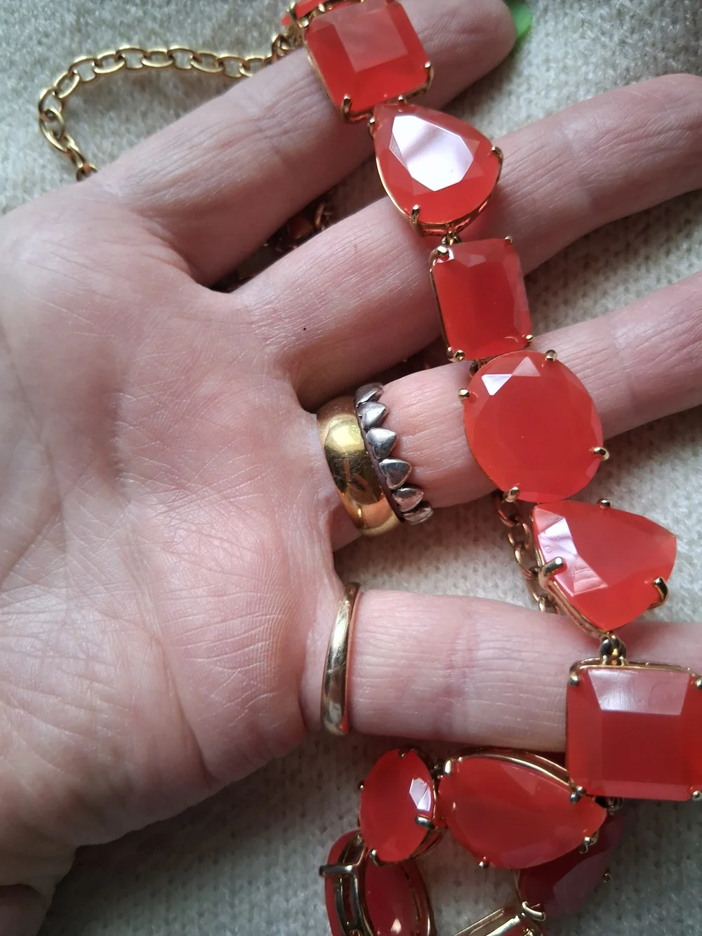 Kate Spade Gold-Chain Statement Necklace with Watermelon Colored Faceted Stones